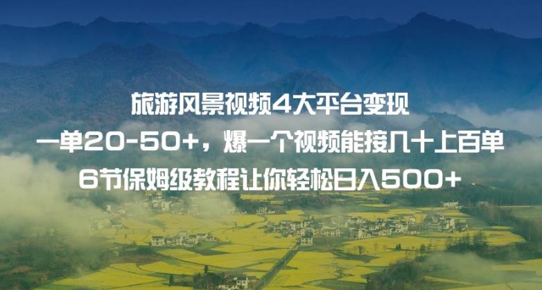 旅游风景视频4大平台变现单20-50+，爆一个视频能接几十上百单6节保姆级教程让你轻松日入500+网赚项目-副业赚钱-互联网创业-资源整合四水哥网创网赚